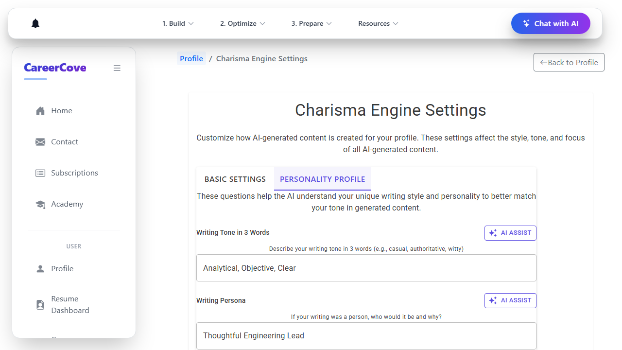 Access Advanced Personality Tab