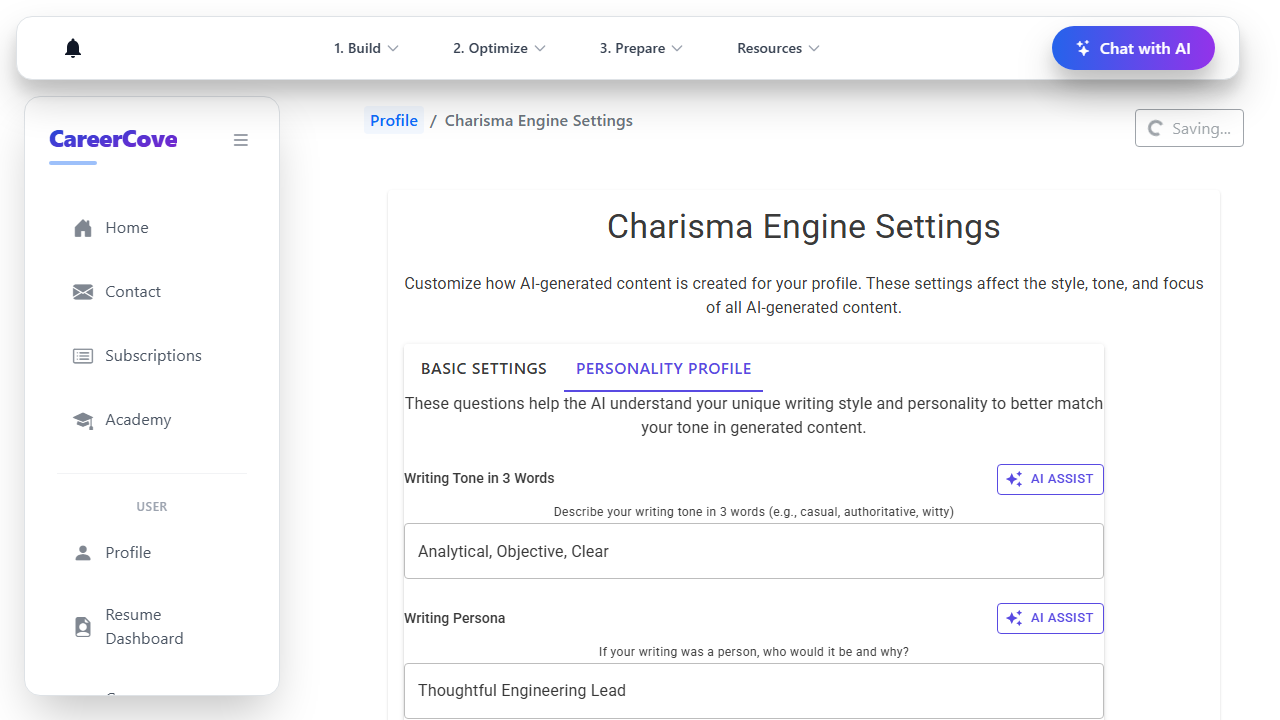 Save Settings and Return to Profile