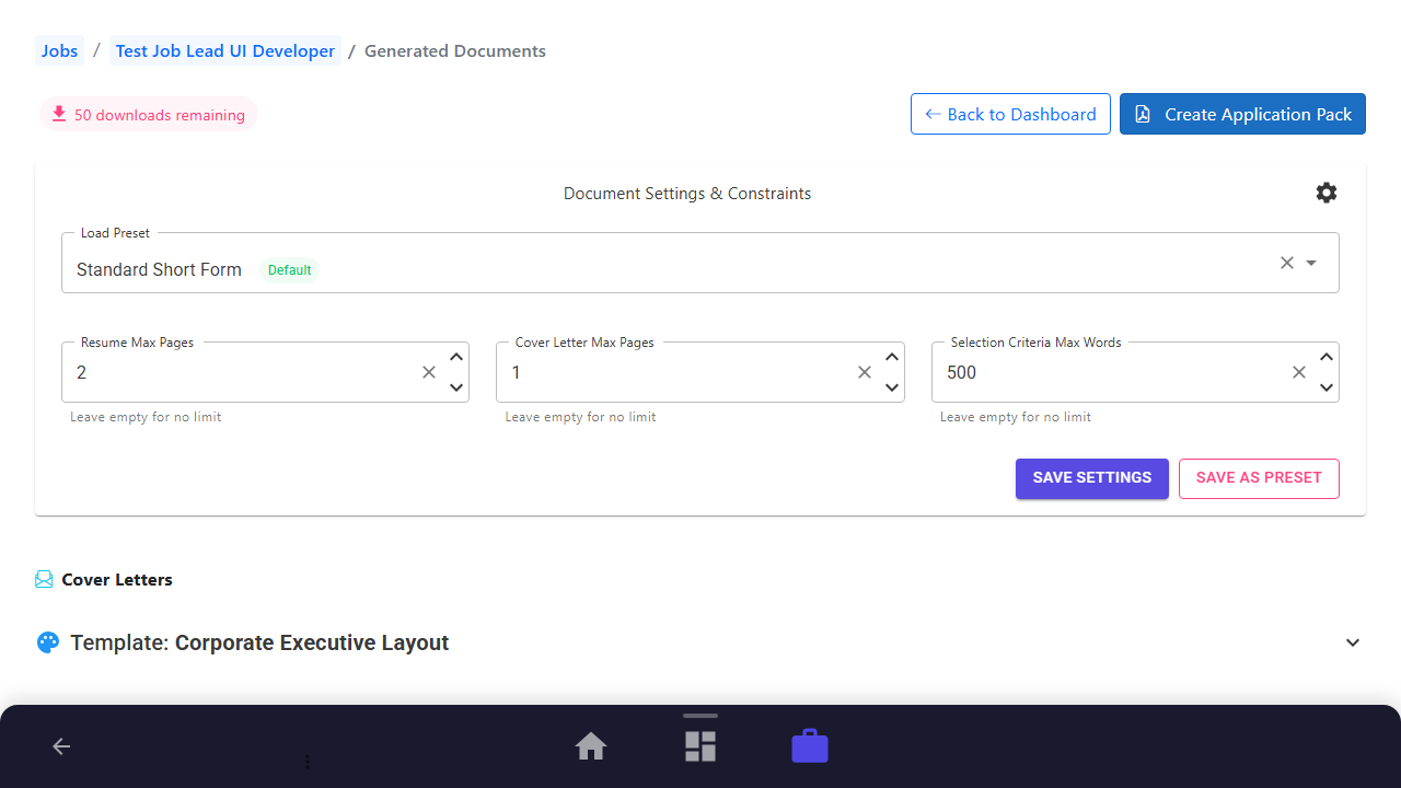 Open Generated Documents and Expand Constraints Panel