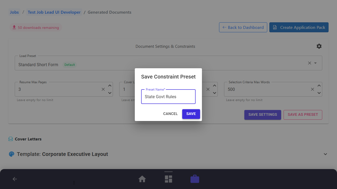 Save Configuration as a Reuseable Preset