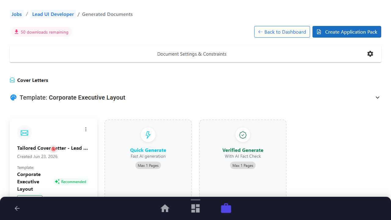 Navigating to the Generated Resume List