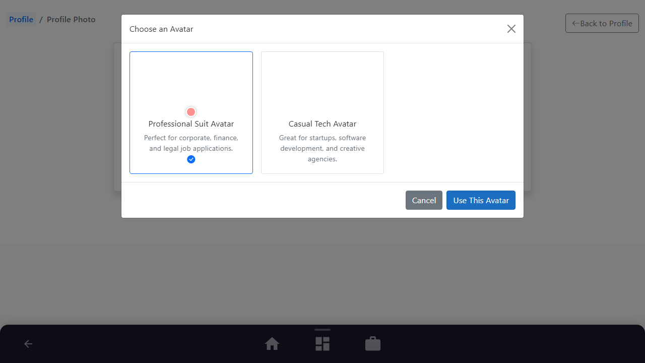 Choose a Standard Avatar