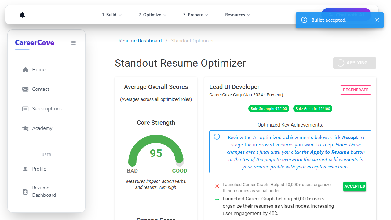 Save and Apply to Resume Profile